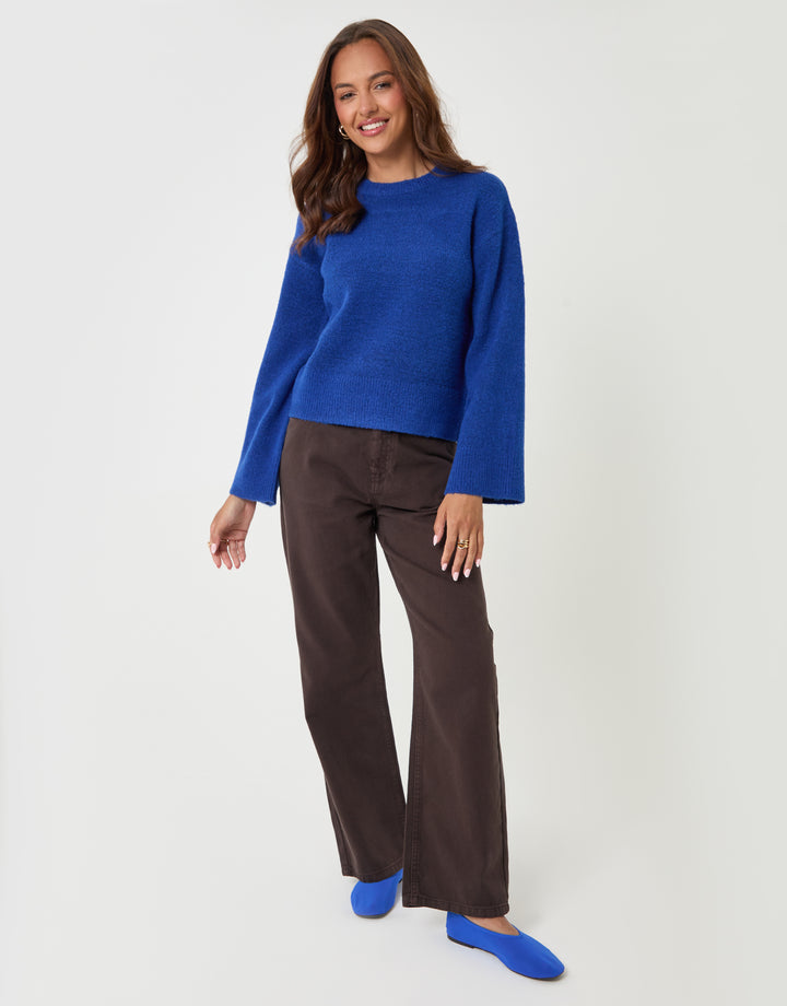 Threadbare Relaxed Fit Crew Neck Jumper in Blue - full body