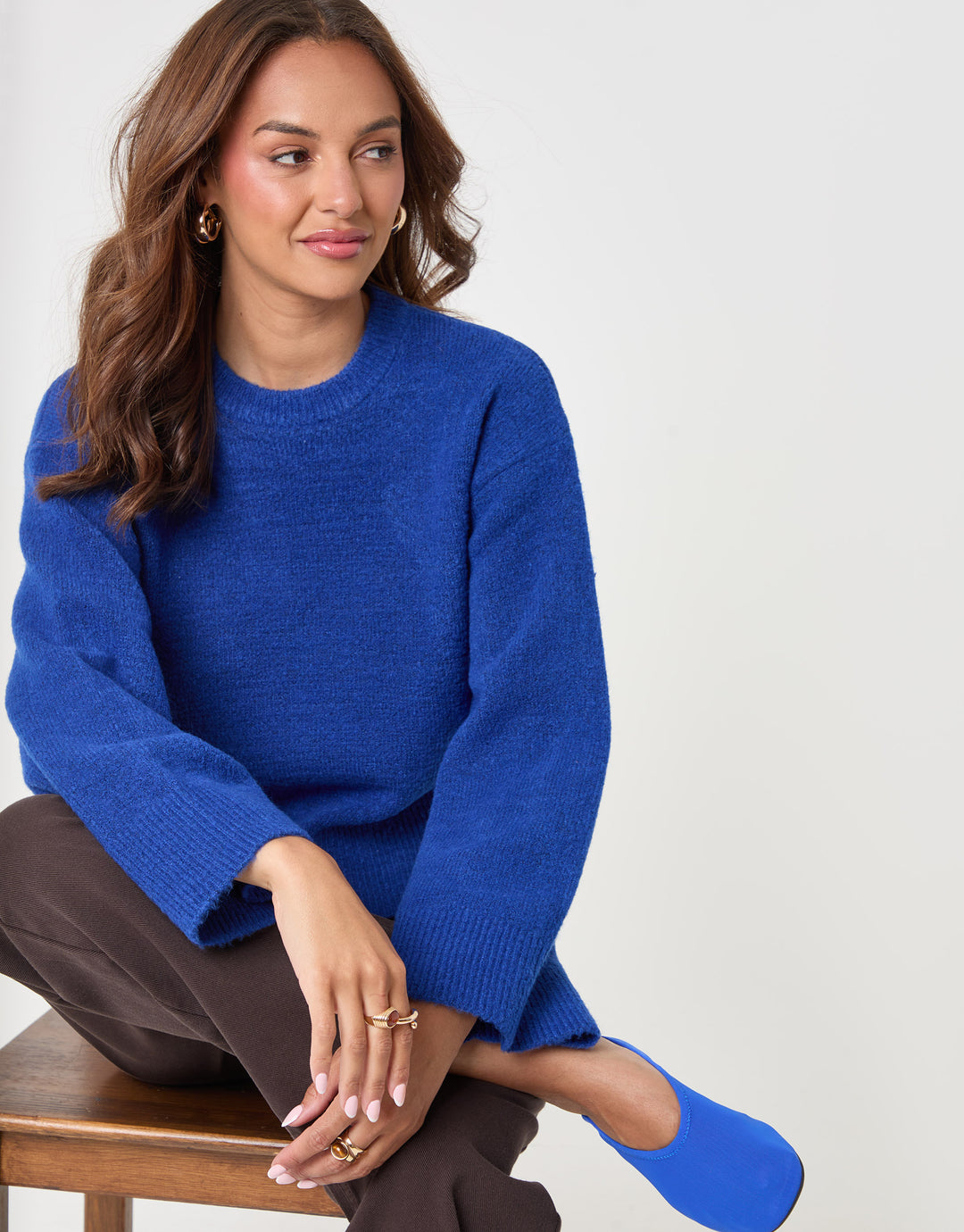 Threadbare Relaxed Fit Crew Neck Jumper in Blue - sat down