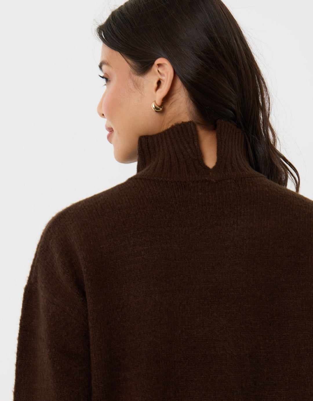 Relaxed Fit Funnel Neck Jumper in Chocolate Brown