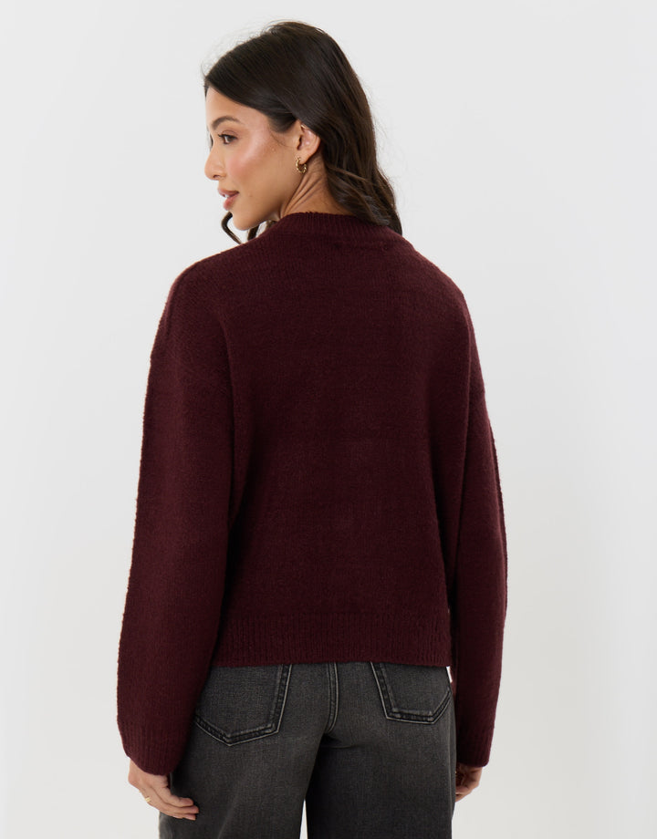 Pocket Detail Crew Neck Cardigan in Purple
