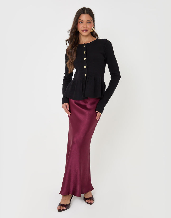 Threadbare Crew Neck Peplum Cardigan in Black - full body