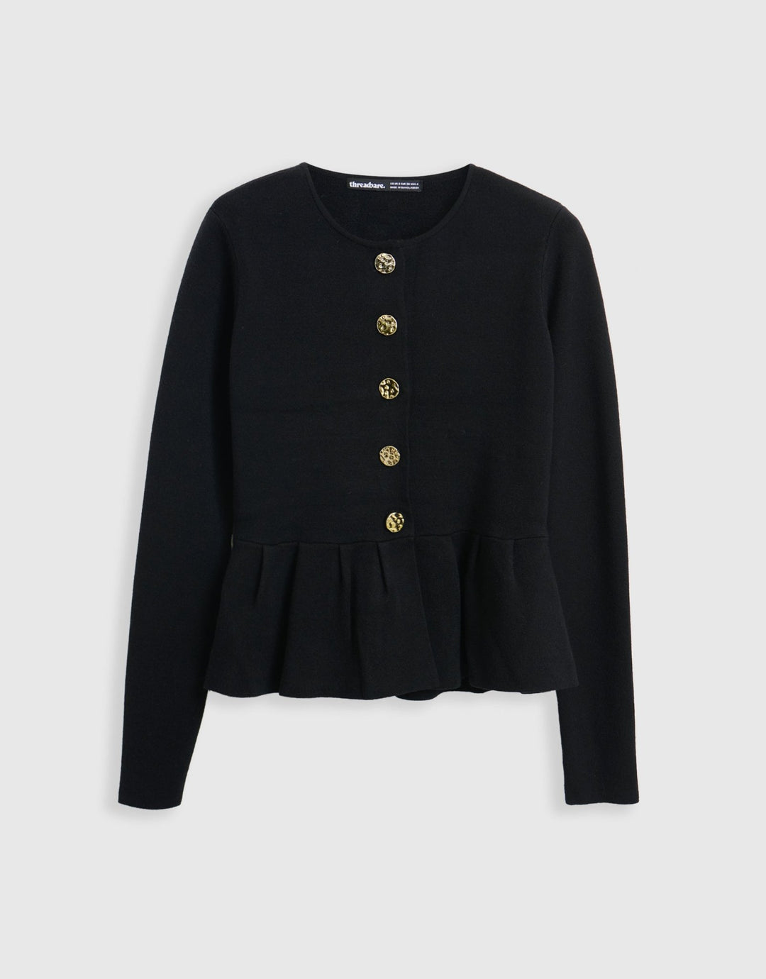 Threadbare Crew Neck Peplum Cardigan in Black - mannequin image