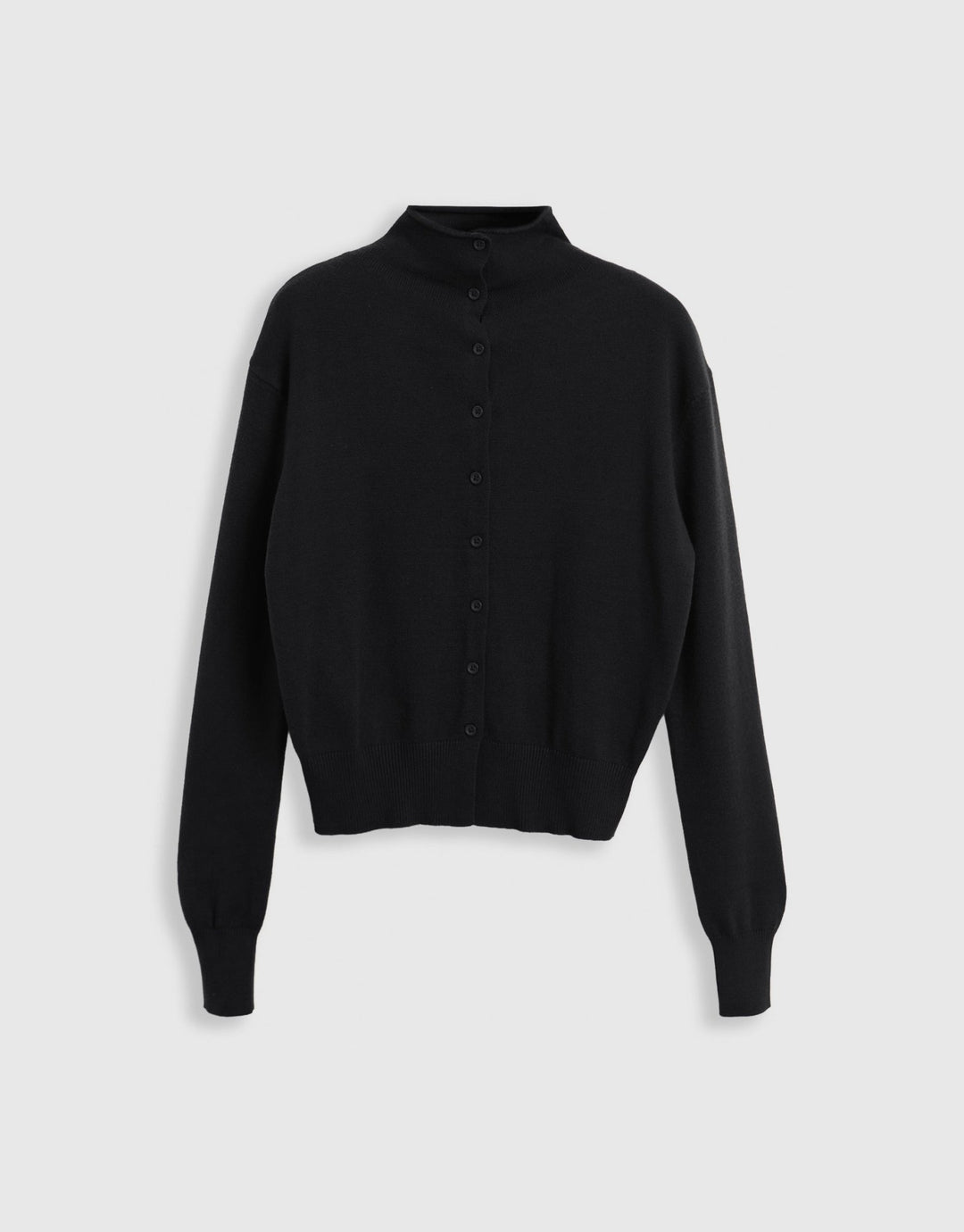 Threadbare Compact Knit Funnel Neck Cardigan in Black - mannequin image