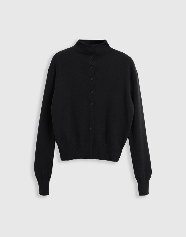 Threadbare Compact Knit Funnel Neck Cardigan in Black - mannequin image