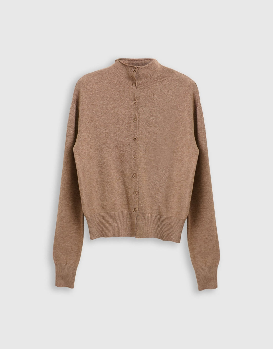 Threadbare Compact Knit Funnel Neck Cardigan in Beige - mannequin image