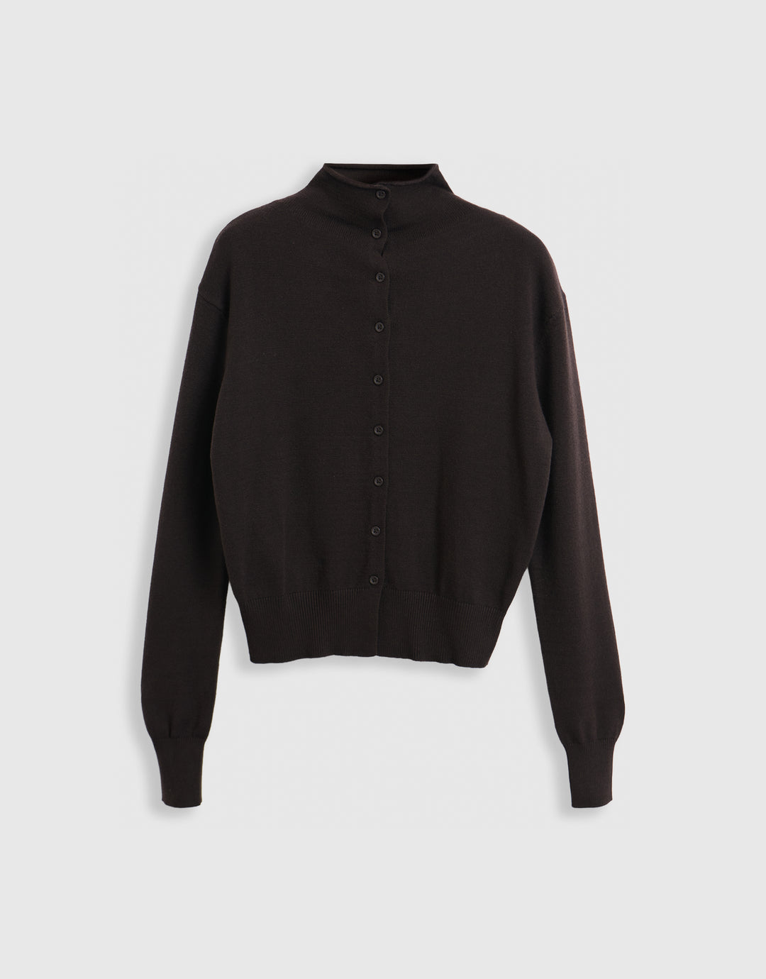 Threadbare Compact Knit Funnel Neck Cardigan in Chocolate Brown - mannequin image