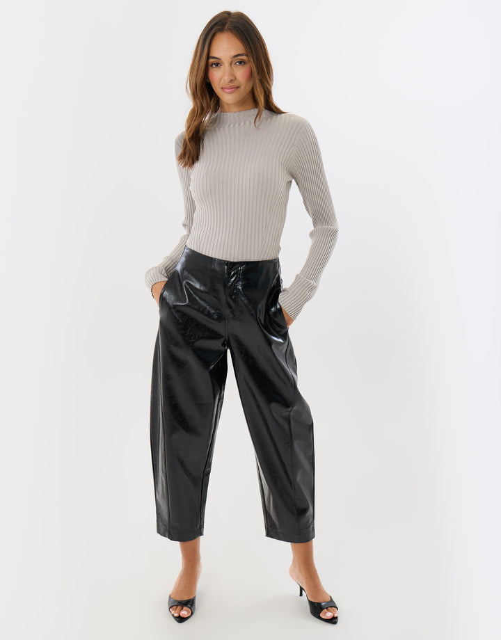 Ribbed High Neck Jumper in Light Grey