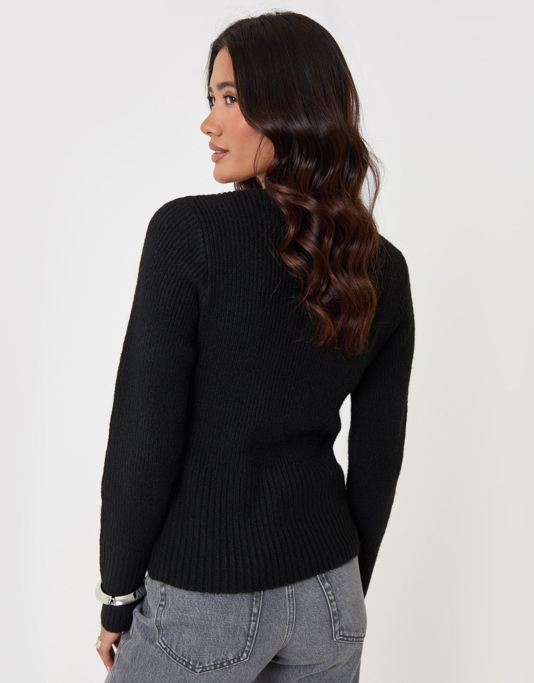 Threadbare V Neck Knitted Cardigan in Black - back view