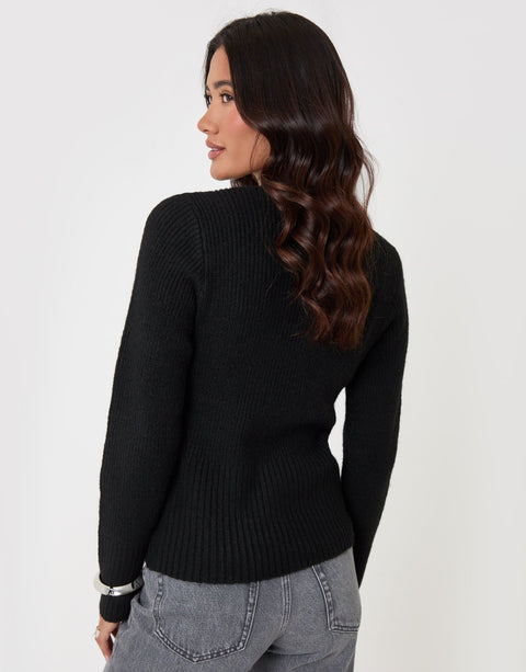 Threadbare V Neck Knitted Cardigan in Black - back view