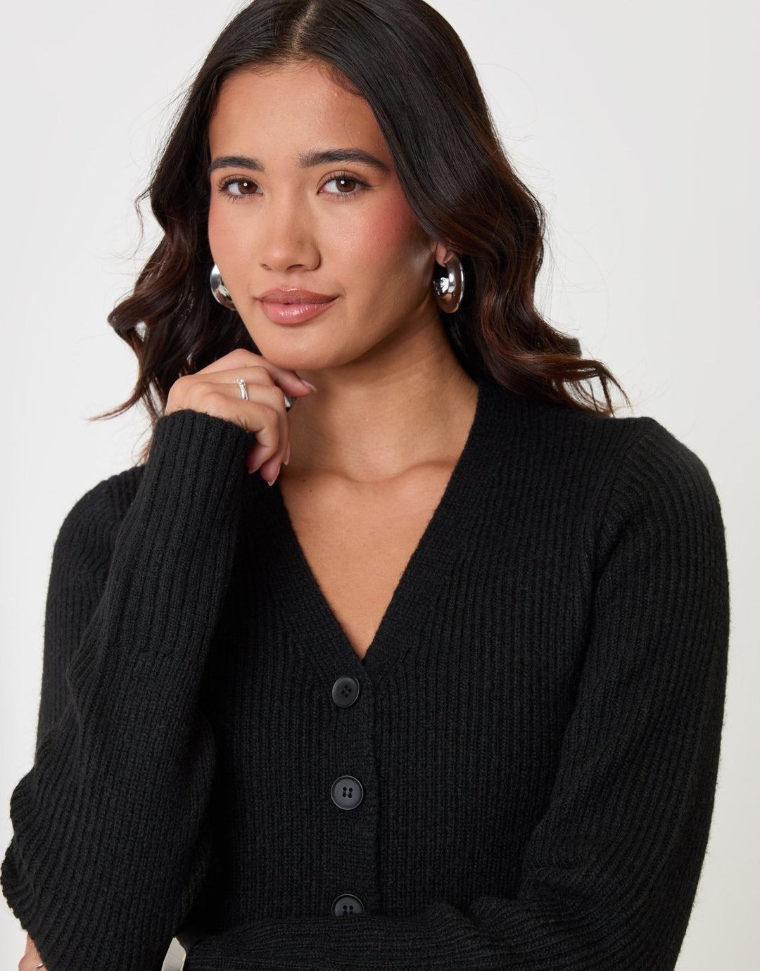 Threadbare V Neck Knitted Cardigan in Black - close up