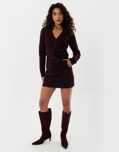 Threadbare V Neck Knitted Cardigan in Plum - full body
