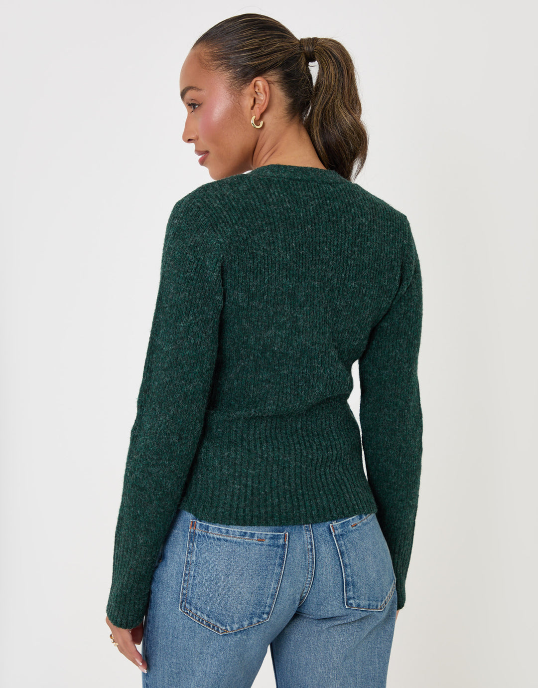 Threadbare V Neck Cardigan Knitted in Green - back view