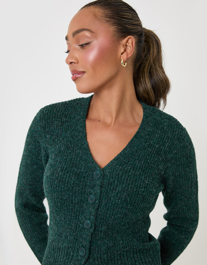 Threadbare V Neck Cardigan Knitted in Green - close up