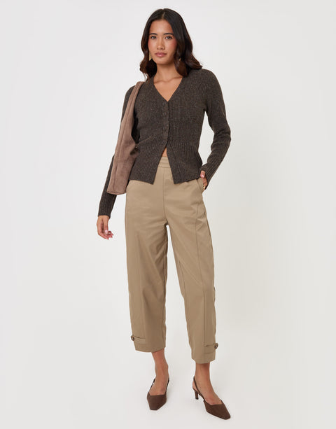 Threadbare V Neck Knitted Cardigan in Chocolate Brown - full body