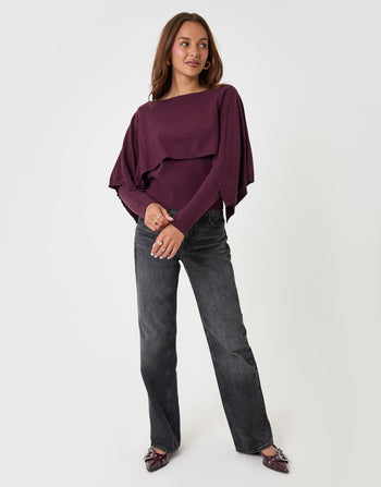 Threadbare Long Sleeve Cape Top in Plum - full body