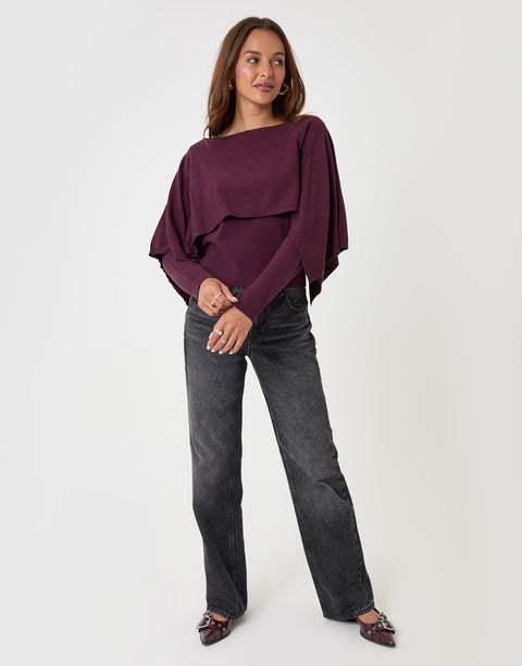 Threadbare Long Sleeve Cape Top in Plum - full body