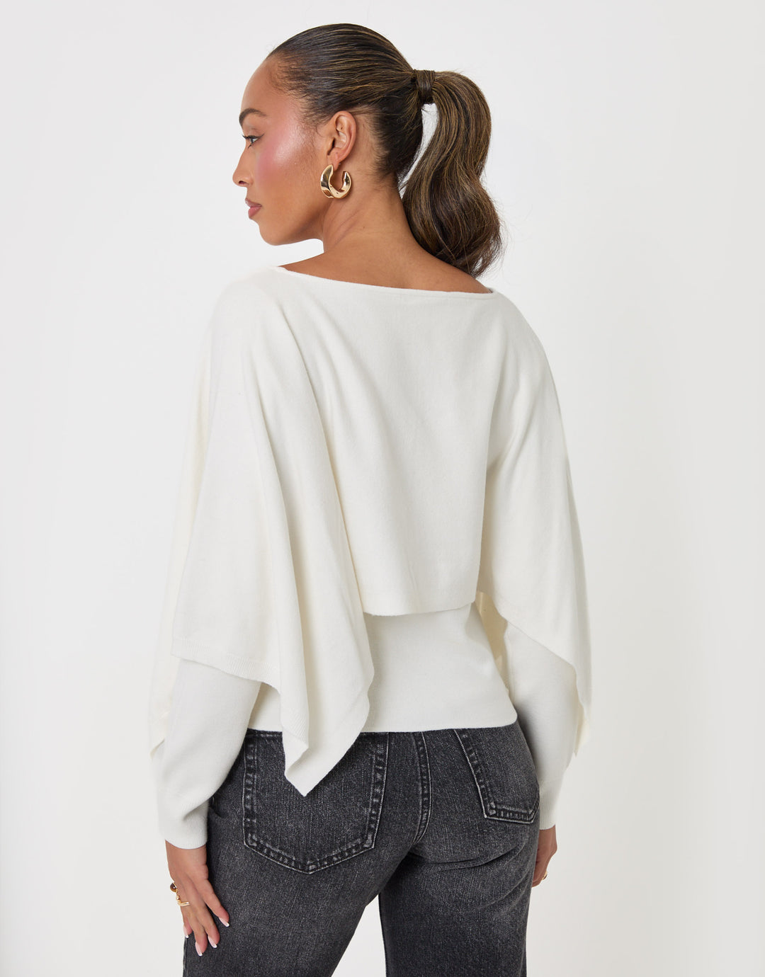 Threadbare Long Sleeve Cape Top in Ecru - back view