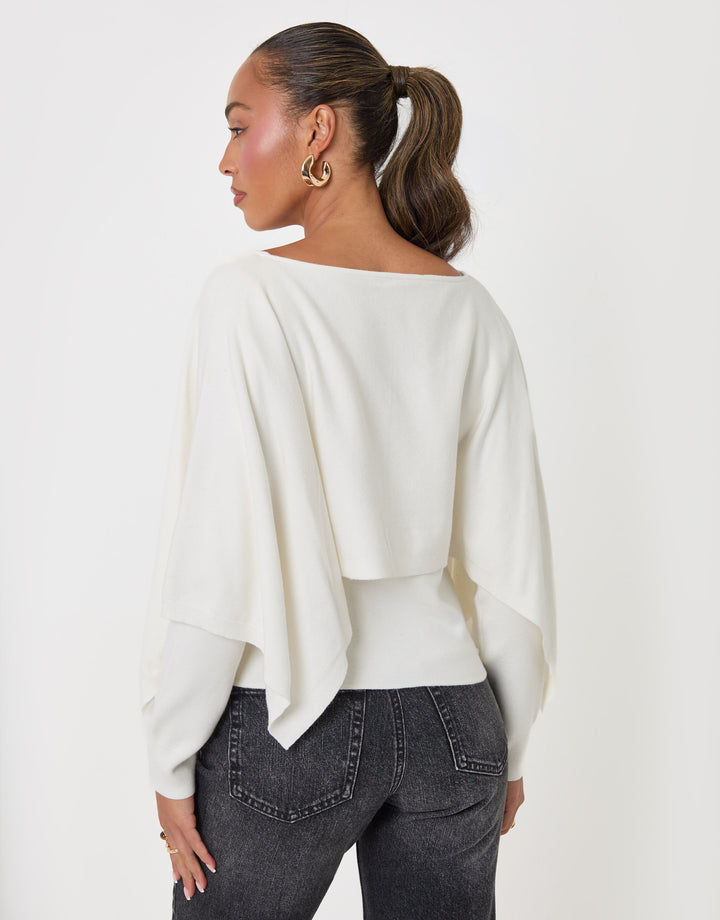 Threadbare Long Sleeve Cape Top in Ecru - back view