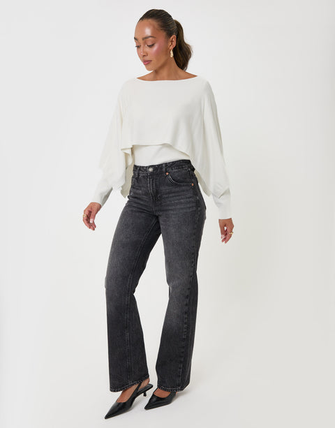 Threadbare Long Sleeve Cape Top in Ecru - full body