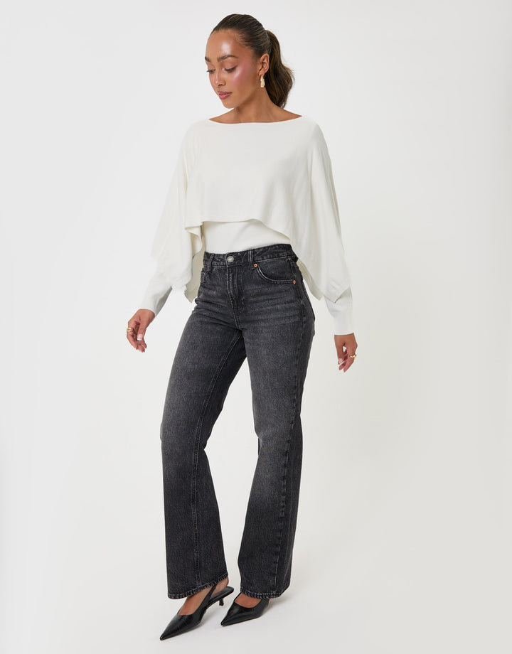 Threadbare Long Sleeve Cape Top in Ecru - full body