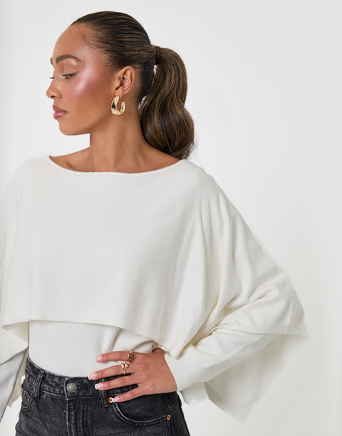 Threadbare Long Sleeve Cape Top in Ecru - close up
