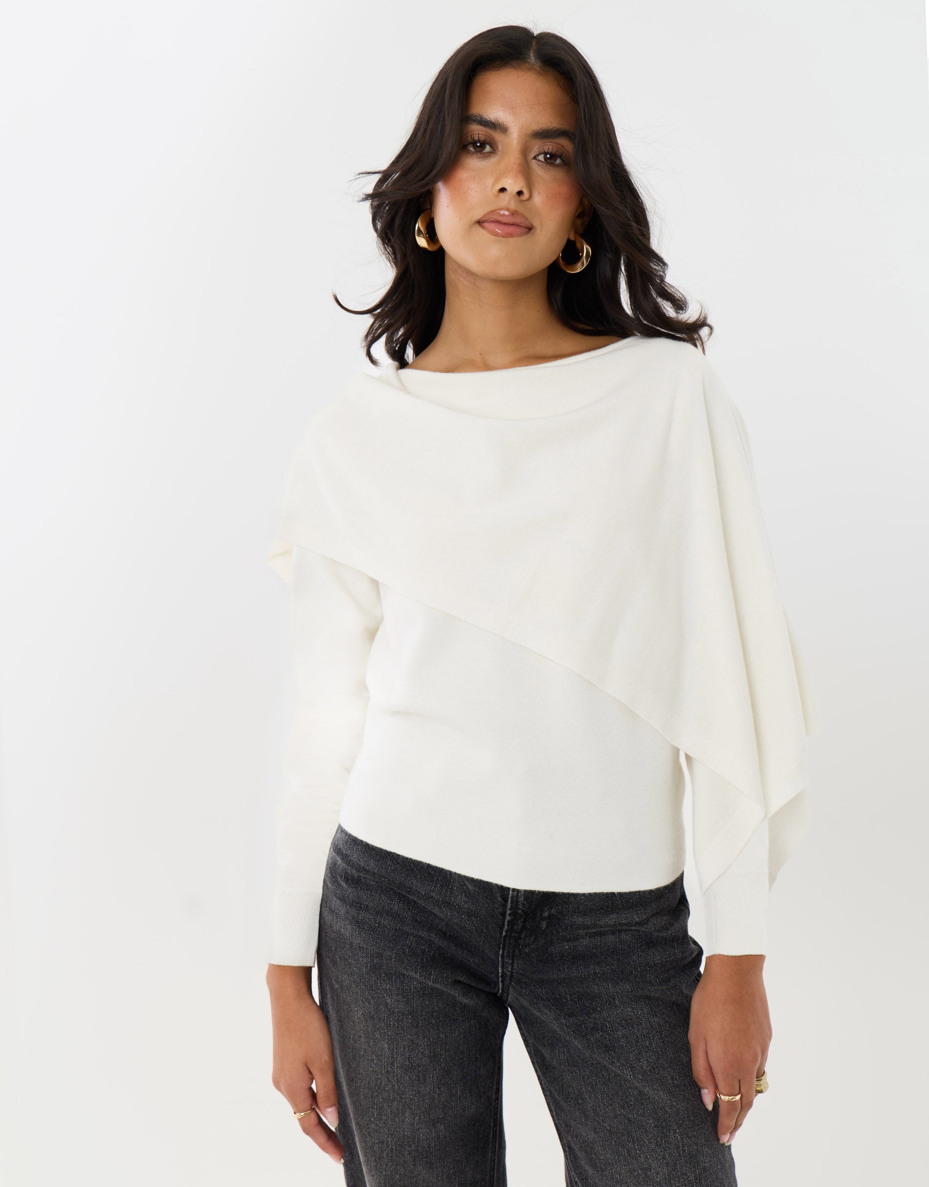 Long Sleeve Cape Top in Ecru