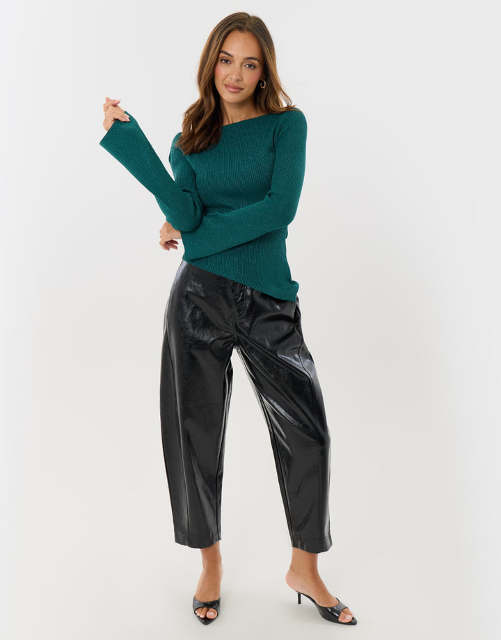 Asymmetric Knit Jumper in Teal