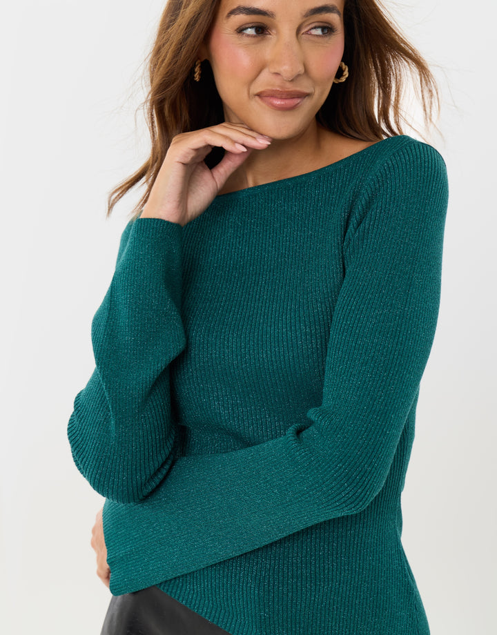Asymmetric Knit Jumper in Teal