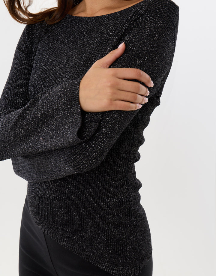 Asymmetric Knit Jumper in Black