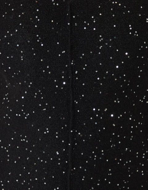 Threadbare V Neck Sequin Knit Dress in Black - detail