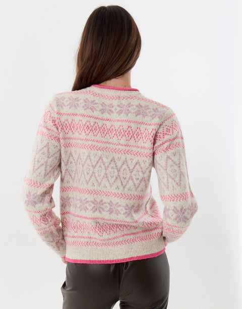 Threadbare Snowflake Fairisle Knitted Christmas Jumper in Pink - back view