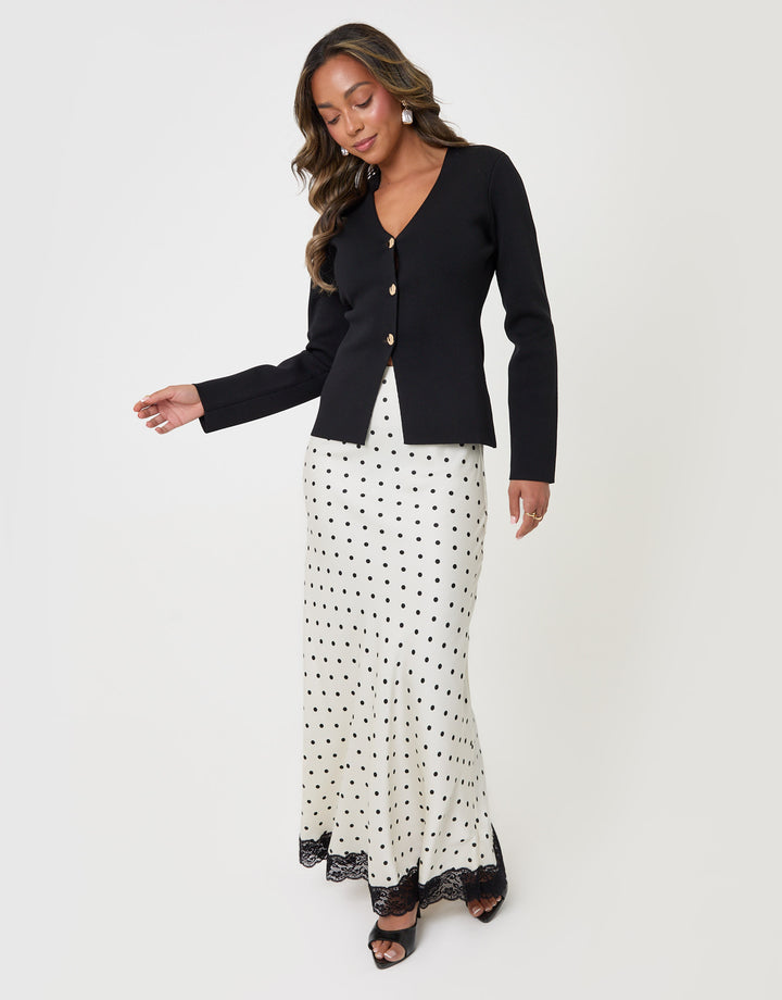 Threadbare Compact Knit V Neck Cardigan in Black - full body