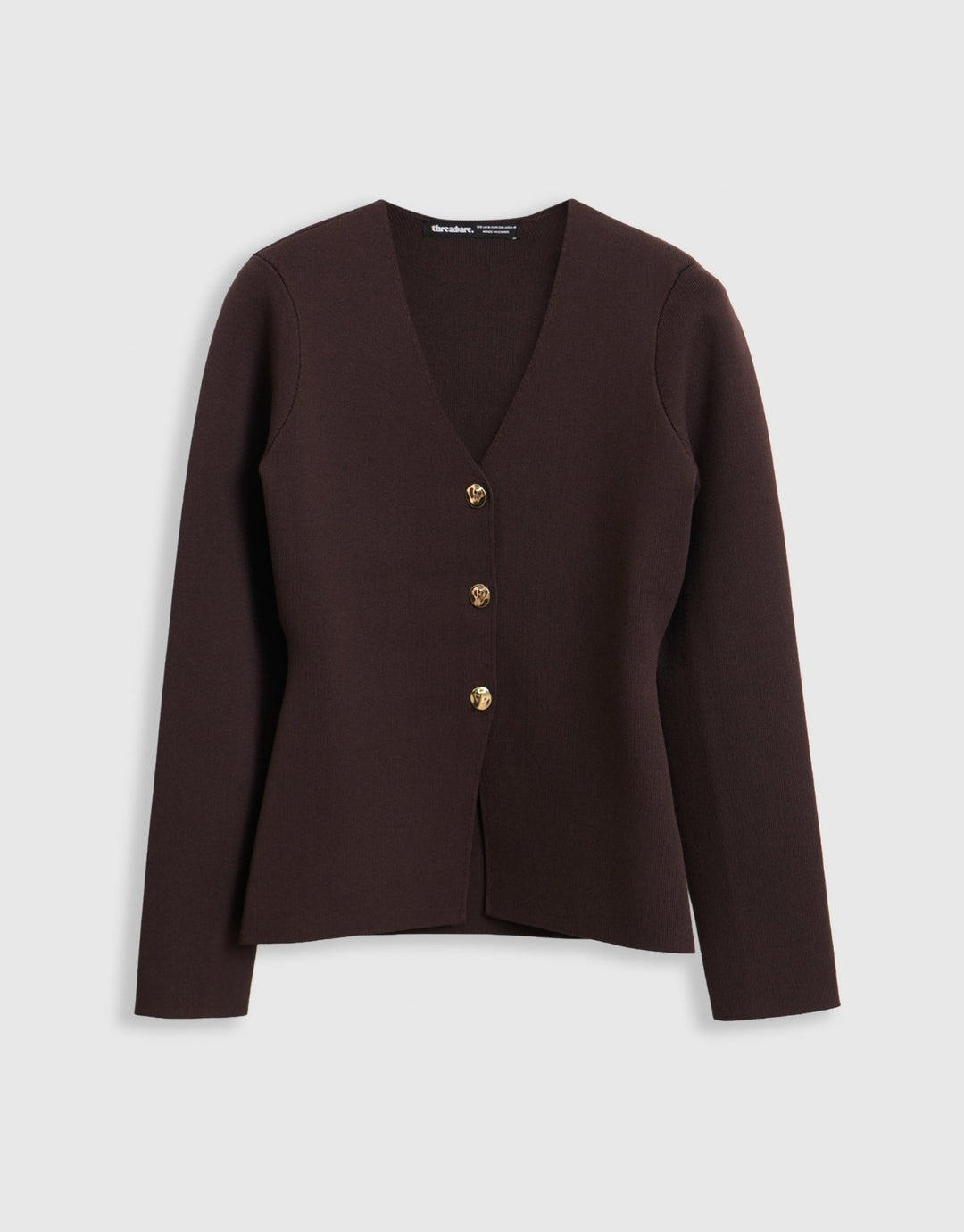 Threadbare Compact Knit V Neck Cardigan in Chocolate Brown - mannequin image