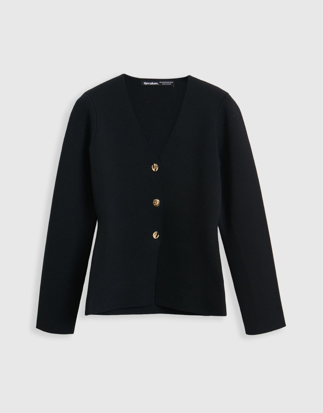 Threadbare Compact Knit V Neck Cardigan in Black - mannequin image
