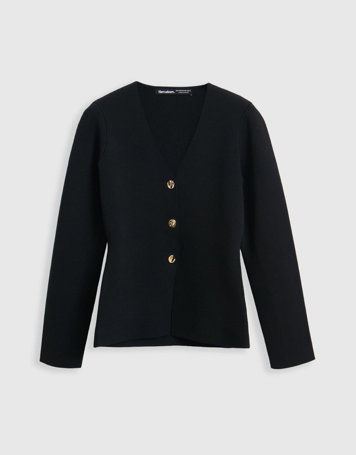 Threadbare Compact Knit V Neck Cardigan in Black - mannequin image