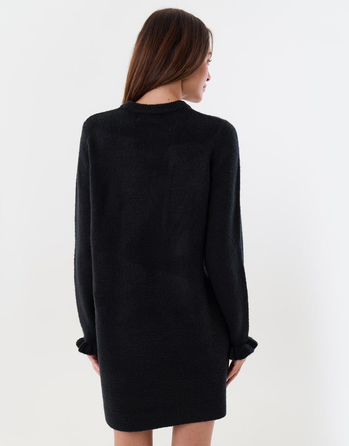 Sequin Snowflake Mini Jumper Dress in Black