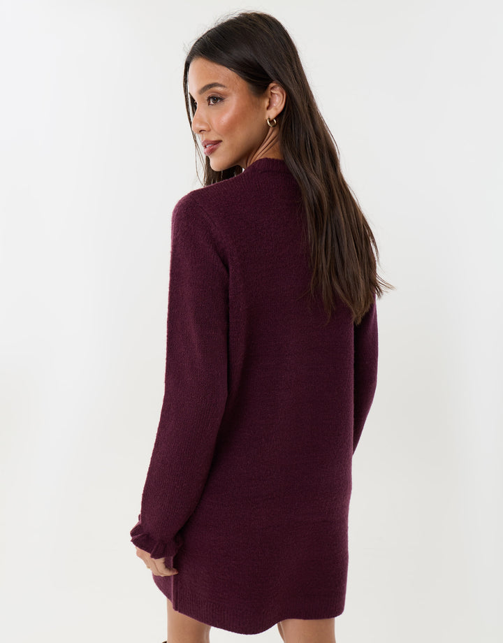 Sequin Snowflake Mini Jumper Dress in Plum