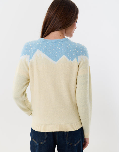 Threadbare Winter Scene Knitted Christmas Jumper in Beige - back view