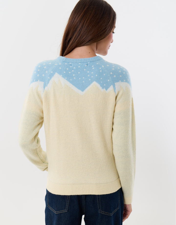 Threadbare Winter Scene Knitted Christmas Jumper in Beige - back view
