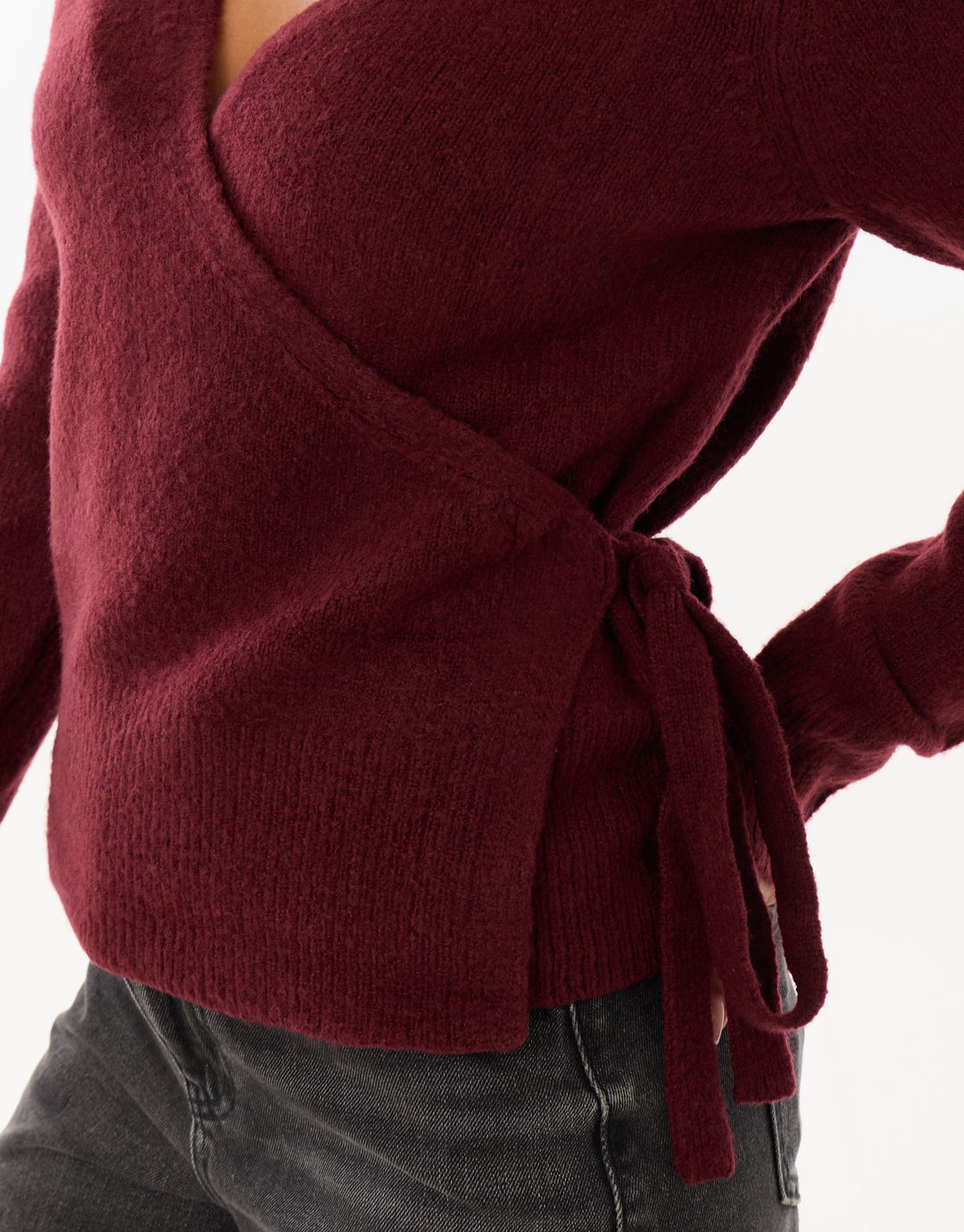 V Neck Wrap Cardigan in Burgundy