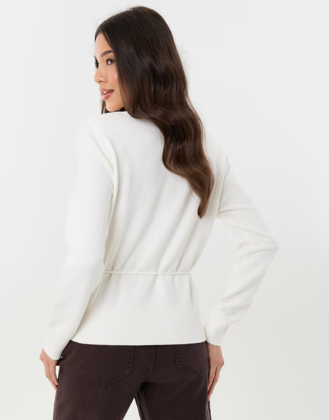 Tie Detail Shoulder Pad Jumper in White
