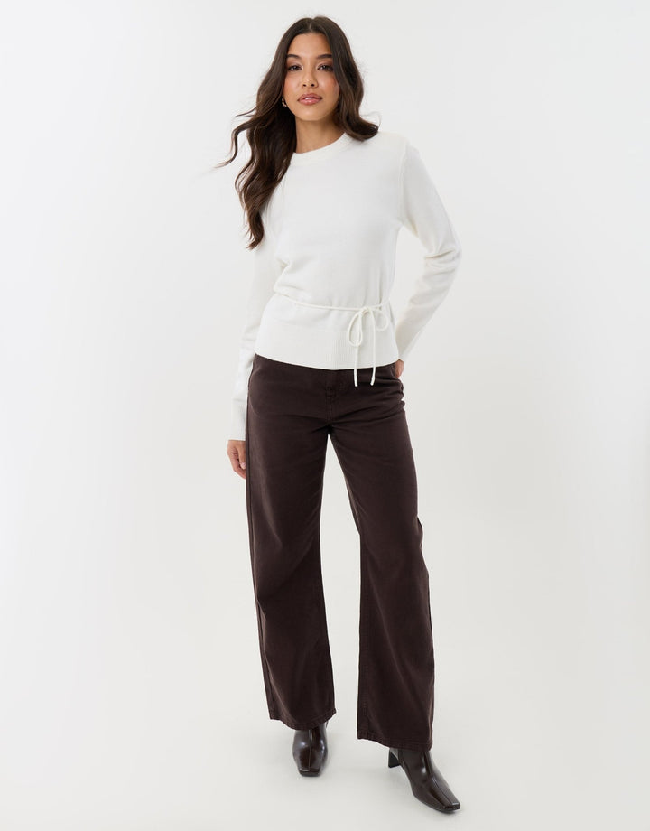 Tie Detail Shoulder Pad Jumper in White