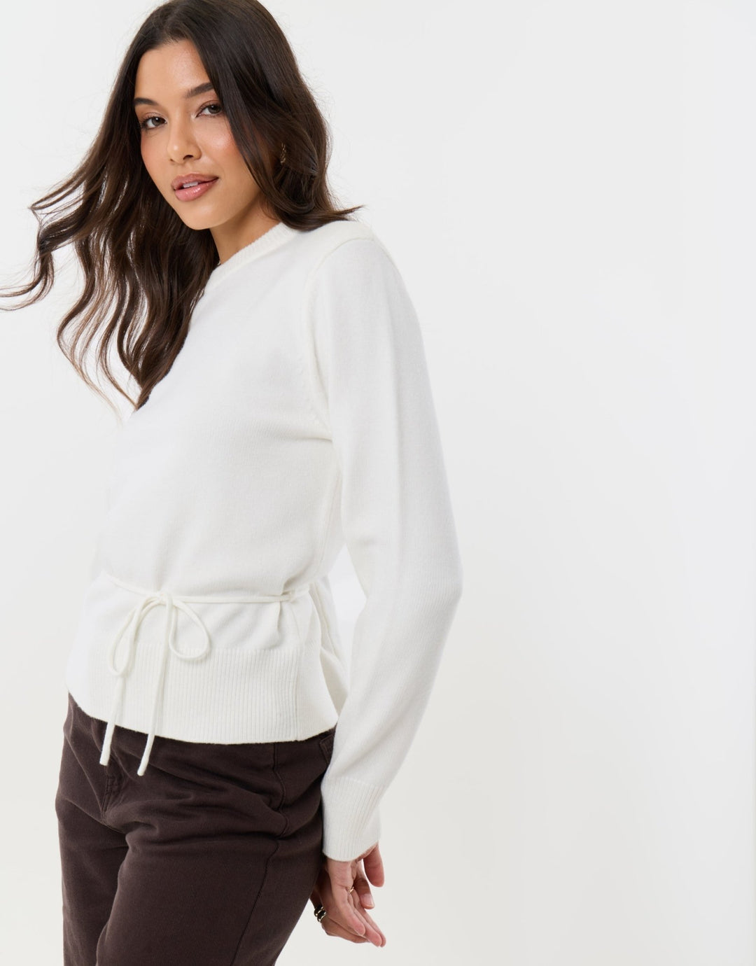 Tie Detail Shoulder Pad Jumper in White