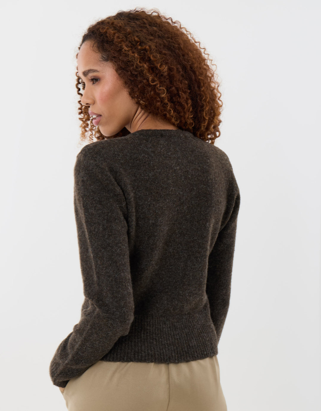 Threadbare Knitted Cardigan with Shoulder Pads in Chocolate Brown - back view