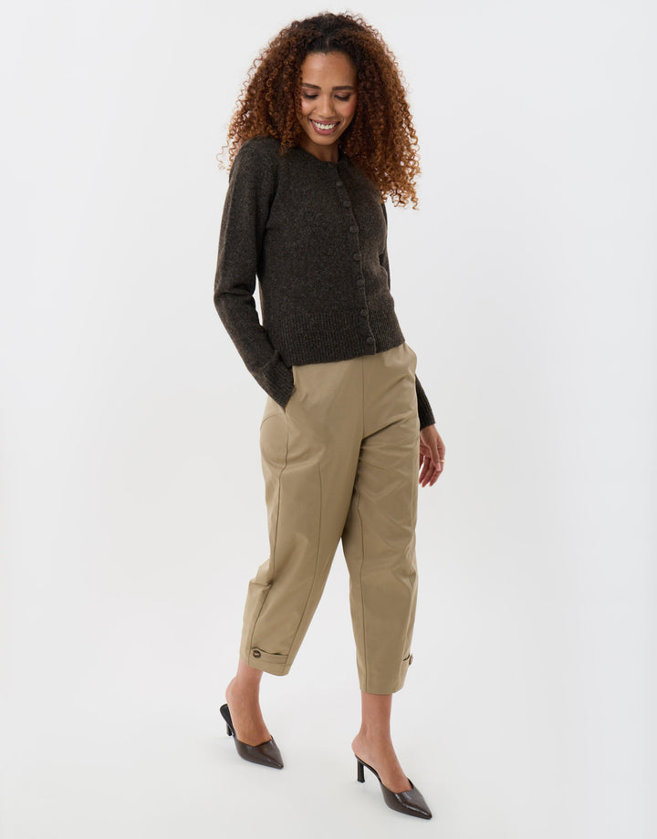 Threadbare Knitted Cardigan with Shoulder Pads in Chocolate Brown - full body