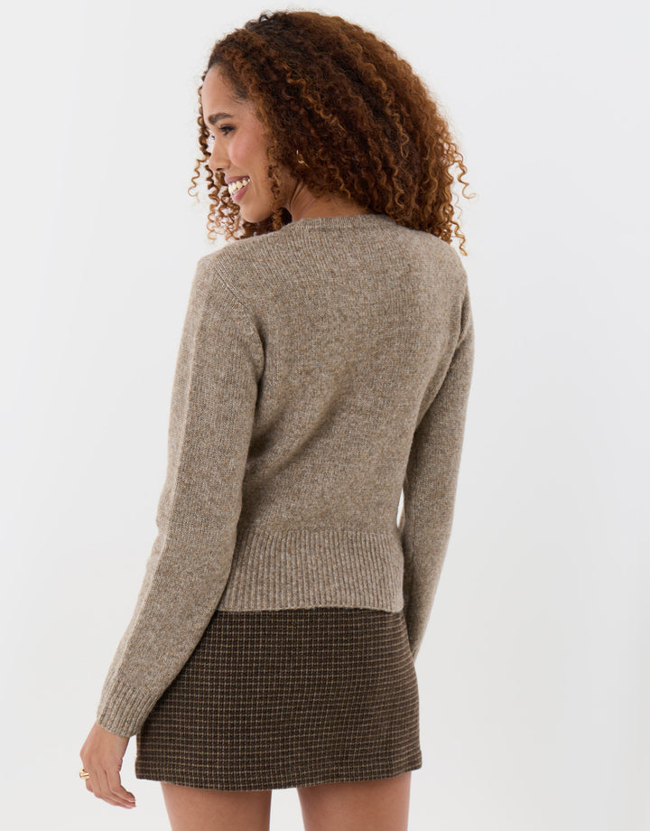 Knitted Cardigan with Shoulder Pads in Beige