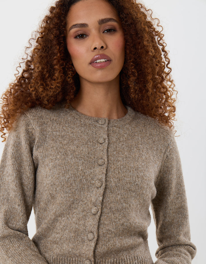 Knitted Cardigan with Shoulder Pads in Beige