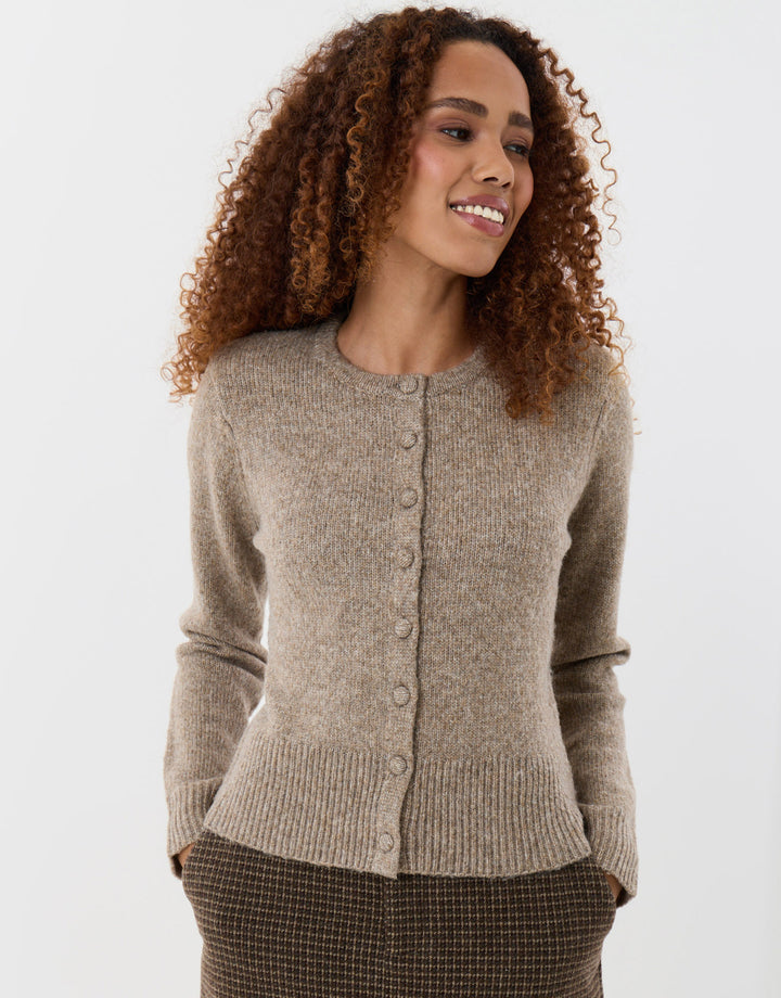 Knitted Cardigan with Shoulder Pads in Beige
