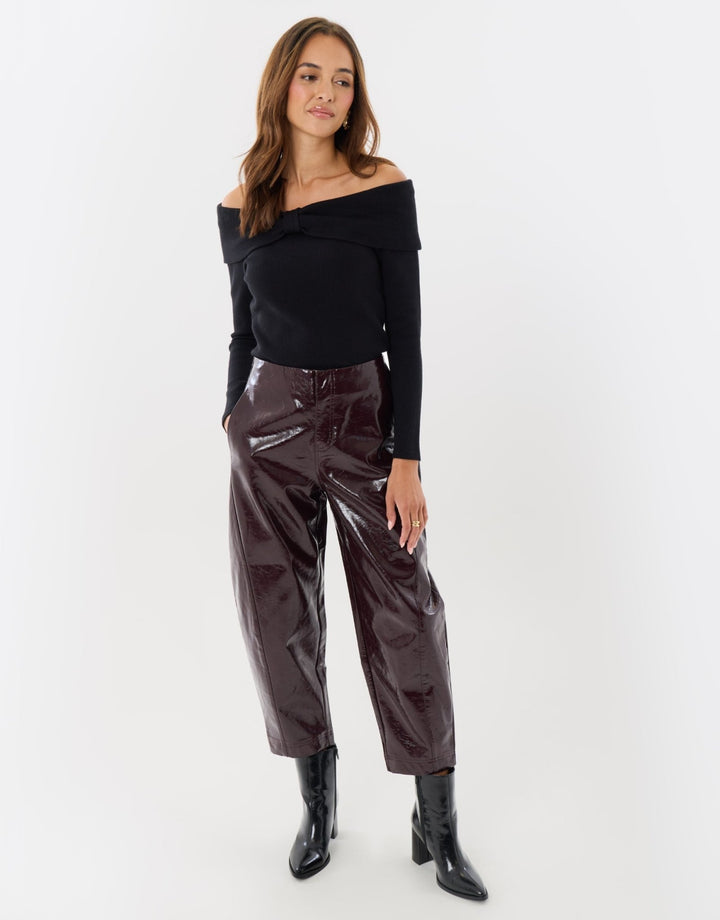 Ribbed Bow Detail Bardot Jumper in Black