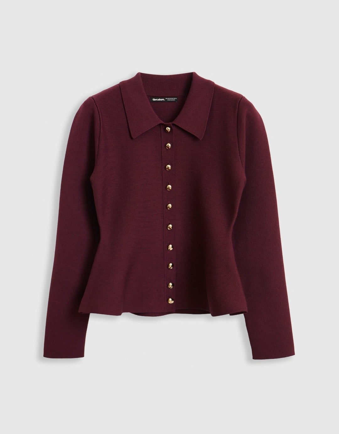 Threadbare Compact Knit Peplum Cardigan in Plum - mannequin image